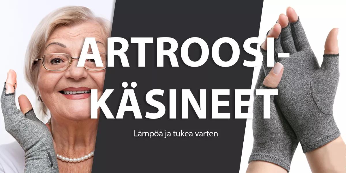 Kuva henkilöstä, jolla on artroosikäsineet